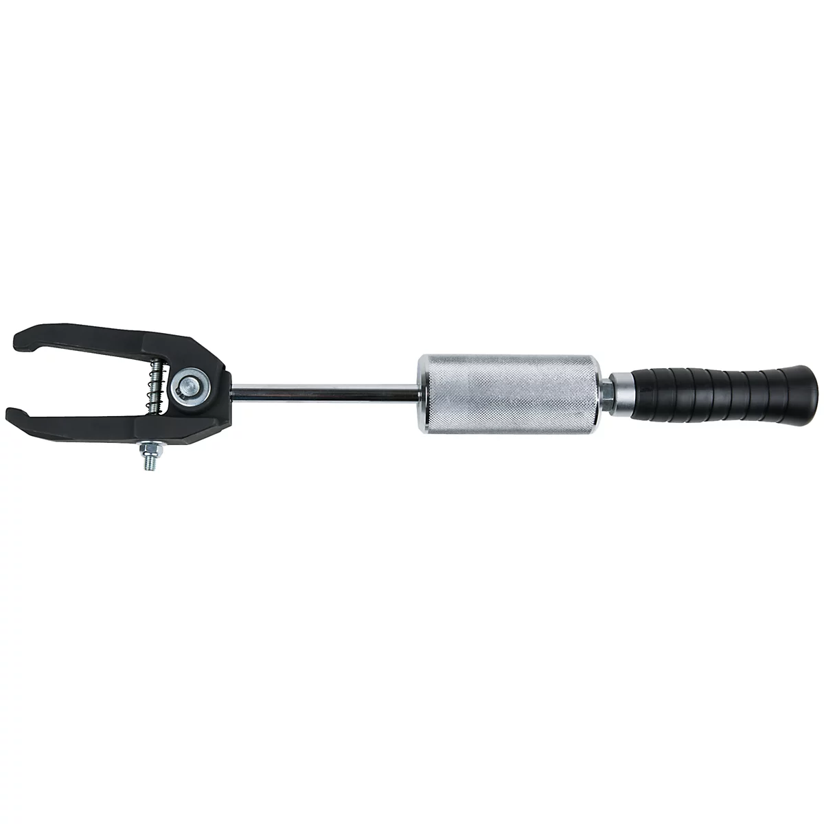 Werkzeug: Schwarze Klemmen, silberner Zylinder mit schwarzem Griff. Dient zum Klemmen.